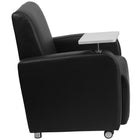 Flash Furniture Black Leather Guest Chair with Tablet Arm, Front Wheel Casters & Cup Holder-Raised Tablet Arm Swings 360 Degrees