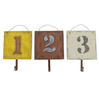 Cathay Importers 123 Rustic Wood Wall Hooks, 3 Pack-Wall hook. Colour: yellow, red, white.