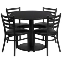 Flash Furniture 36" Round Black Laminate Table Set with Round Base & 4 Ladder Back Metal Chairs - Black Vinyl Seat-Table and Chair Set