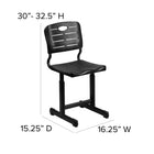 Flash Furniture Adjustable Height Black Student Chair with Black Pedestal Frame-16.25"W x 15.25"D x 30" - 32.5"H