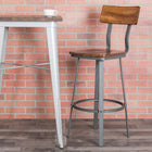 Flash Furniture Flint Series Rustic Walnut Restaurant Barstool with Wood Seat & Back and Grey Powder Coat Frame-Foot Ring: 11.75"H from Floor