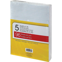 Writing Pads - 8-3/8" x 10-7/8 - Quad-Ruled - White - 96 Sheets - 5 Pack-Clean, easy sheet removal