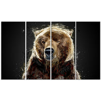 Designart Brown Bear Black Canvas Art Print, 4 Panels (PT2301-271)-Print