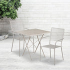 28'' Square Light Grey Indoor-Outdoor Steel Folding Patio Table Set with 2 Square Back Chairs [CO-28SQF-02CHR2-SIL-GG]-Set Includes Folding Table and 2 Chairs