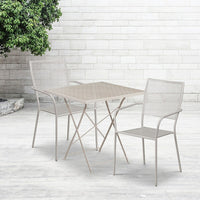 28'' Square Light Grey Indoor-Outdoor Steel Folding Patio Table Set with 2 Square Back Chairs [CO-28SQF-02CHR2-SIL-GG]-Set Includes Folding Table and 2 Chairs