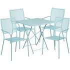28'' Square Sky Blue Indoor-Outdoor Steel Folding Patio Table Set with 4 Square Back Chairs [CO-28SQF-02CHR4-SKY-GG]-Sky Blue Powder Coat Finish