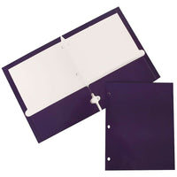 JAM Paper Glossy 2 Pocket 3 Hole Punched Folders, Purple, 100 Pack (385GHPPUB)-Weight: 13.6 lbs