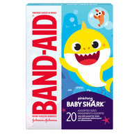BAND-AID Baby Shark Bandages - Assorted -  20 Pack-Band-Aid Adhesive Bandages for kids featuring Pinkfong Baby Shark characters