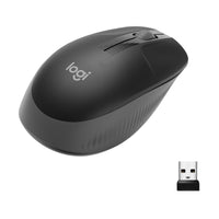 Logitech M190 Wireless Ambidextrous Mouse - Graphite-Optimal comfort for either hand with a contoured shape designed to follow the natural curve of large hands. Buttons scooping guides fingers into ideal placement