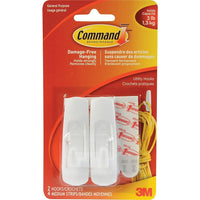 3M Command Adhesive Hooks, Medium, 2 Pack-Removable and reusable