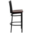Flash Furniture HERCULES Series Black School House Back Metal Restaurant Barstool - Mahogany Wood Seat - 2 Pack-Mahogany Finished Wood Seat