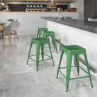 Flash Furniture 24" High Backless Green Metal Indoor-Outdoor Counter Height Stool with Square Seat-Backless Design