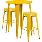 30'' Round Yellow Metal Indoor-Outdoor Bar Table Set with 2 Square Seat Backless Barstools (CH-51090BH-2-30SQST-YL-GG)-Indoor Outdoor Sets