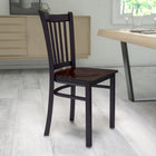 Flash Furniture HERCULES Series Black Vertical Back Metal Restaurant Chair - Walnut Wood Seat-Curved Support Bar