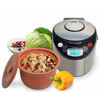Vitaclay Smart Organic Multicooker with High-Fired Clay Pot, Oval 6 Cup, 3.2 Qt, Black & Stainless Steel-6 Cups capacity