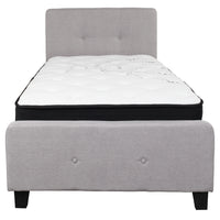 Flash Furniture Tribeca Twin Size Tufted Upholstered Platform Bed with Pocket Spring Mattress - Light Grey Fabric-Twin Platform Bed and Mattress Set