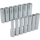 Gray Tools 14 Piece 3/8" Drive 6 Point Metric, Deep Chrome Socket Set, 6mm-19mm-Contains Sizes: 6, 7, 8, 9, 10, 11, 12, 13, 14, 15, 16, 17, 18, 19mm.
