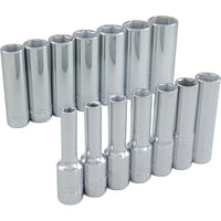 Gray Tools 14 Piece 3/8" Drive 6 Point Metric, Deep Chrome Socket Set, 6mm-19mm-Contains Sizes: 6, 7, 8, 9, 10, 11, 12, 13, 14, 15, 16, 17, 18, 19mm.