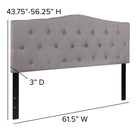 Flash Furniture Cambridge Tufted Upholstered Queen Size Headboard - Light Grey Fabric-Black Metal Stands with Adjustable Bed Rail Slots