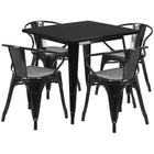 Flash Furniture 31.5'' Square Black Metal Indoor-Outdoor Table Set with 4 Arm Chairs (ET-CT002-4-70-BK-GG)-Seats 4 people