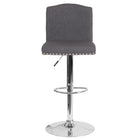 Flash Furniture Bellagio Contemporary Adjustable Height Barstool with Accent Nail Trim - Dark Grey Fabric - 2 Pack-Arched Back Design