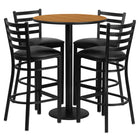 Flash Furniture 30" Round Natural Laminate Table Set with Round Base & 4 Ladder Back Metal Barstools - Black Vinyl Seat-Bar Height Table and Stool Set
