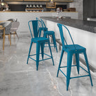 Flash Furniture 24" High Distressed Antique Blue Metal Indoor-Outdoor Counter Height Stool with Back-Cross Brace under seat provides extra stability