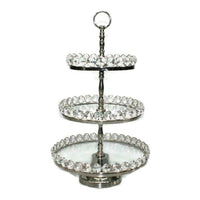 Elegance 3-Tier Glass Cake Stand, Detachable Crystal Border, Nickel-Plated, 8"/10"/12" (72903)-3-tier Cake stand