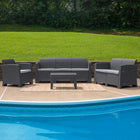 Flash Furniture 4 Piece Outdoor Faux Rattan Chair, Loveseat, Sofa and Table Set, Dark Grey (DADSF123TDKGY)-All-Weather Light Grey Removable Cushion Covers