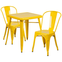 Flash Furniture 23.75" Square Yellow Metal Indoor-Outdoor Table Set with 2 Stack Chairs-Table and Chair Set