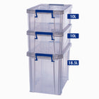 Bankers Box Plastic Storage Box Bonus Pack (2 x 10L + 1 x 18.5L)-Maximize your floor space, strong enough to stack thanks to the double reinforced base and corners
