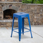 Flash Furniture Commercial Grade 24" High Backless Metal Indoor-Outdoor Counter Height Stool with Square Seat - Blue-Seat Drain Hole assists in drying