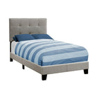 Monarch Specialties 5920T Twin Size Bed - Grey Linen-Low profile twin bed frame upholstered in a beautiful grey linen look fabric - padded headboard boasts an elegant tufted design  