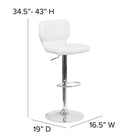 Flash Furniture Contemporary Vinyl Adjustable Height Barstool with Vertical Stitch Back & Chrome Base - White - 2 Pack-Footrest