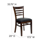 Flash Furniture HERCULES Series Ladder Back Walnut Wood Restaurant Chair - Black Vinyl Seat-Mortise and Tenon Style Construction with metal wood screw reinforcements