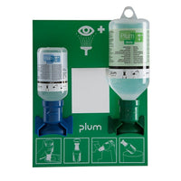 Plum Chemical Open Mount with Mirror Eyewash Station with 200ml Ph Neutral Buffer and a 500 Saline Eyecup Sterile Bottle-1 x 200ml Ph Neutral Buffer solution bottle with eyecup