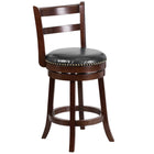 Flash Furniture 26" High Wood Counter Height Stool with Single Slat Ladder Back & Black Leather Swivel Seat - Cappuccino-Counter Height