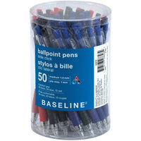 Baseline Side Click Ballpoint Pens with Comfort Grip - Assorted - 50 Pack-Clear Barrel Retractable Clicker Ballpoint Pen With Grip