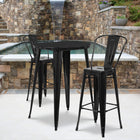 30'' Round Black Metal Indoor-Outdoor Bar Table Set with 2 Cafe Barstools [CH-51090BH-2-30CAFE-BK-GG]-30"W x 30"D x 41"H