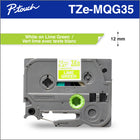 Brother Genuine TZEMQG35 White Print on Lime Green Tape for P-touch Label Makers, 12 mm wide x 4 m long-Perfect for adding your own personal, decorative touch to gift-wrapping, party favours, home décor, scrapbooking, craft projects and more