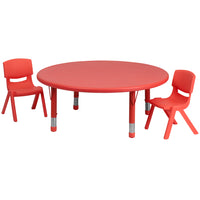 Flash Furniture 45" Round Plastic Height Adjustable Activity Table Set with 2 Chairs - Red-Multipurpose Kids Table Set
