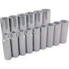 Gray Tools 15 Piece 1/2" Drive 6 Point SAE, Deep Chrome Socket Set, 3/8"-1-1/4"-Contains Sizes: 3/8", 7/16", 1/2", 9/16", 5/8", 11/16", 3/4", 13/16", 7/8", 15/16", 1, 1 1/16", 1 1/8", 1 3/16", 1 1/4".