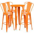 24'' Round Orange Metal Indoor-Outdoor Bar Table Set with 4 Cafe Barstools [CH-51080BH-4-30CAFE-OR-GG]-Metal Cafe Bar Table