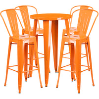 24'' Round Orange Metal Indoor-Outdoor Bar Table Set with 4 Cafe Barstools [CH-51080BH-4-30CAFE-OR-GG]-Metal Cafe Bar Table