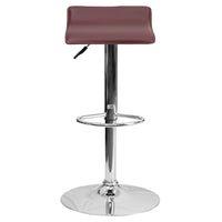 Flash Furniture Contemporary Burgundy Vinyl Adjustable Height Barstool with Solid Wave Seat & Chrome Base-Contemporary Style Stool
