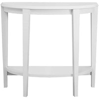 Monarch Specialties 2451 Accent Table - 36"L/White Hall Console-Half-moon shaped, 2-tier console table with 1 fixed, bottom shelf that offers an additional storage surface