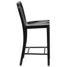 Flash Furniture 24" High Black Metal Indoor-Outdoor Counter Height Stool with Vertical Slat Back-Vertical Slat Back