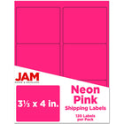 JAM Paper - Étiquettes d'adresse d'expédition - Grandes - 3 1/3 po x 4 po - rose fluo - Paquet de 120-Emballage anglais seulement