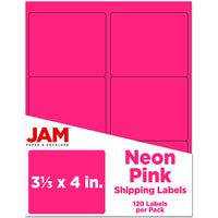JAM Paper - Étiquettes d'adresse d'expédition - Grandes - 3 1/3 po x 4 po - rose fluo - Paquet de 120-Emballage anglais seulement