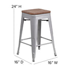 Flash Furniture Commercial Grade 24" High Backless Silver Metal Indoor-Outdoor Counter Height Stool with Square Seat-Silver Powder Coated Frame Finish
